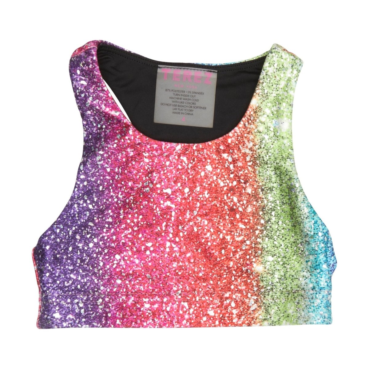 FOIL METALLIC RAINBOW GLITTER SPORTS BRA - TEREZ