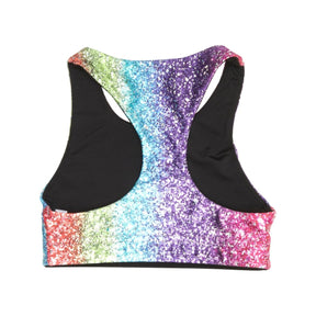 FOIL METALLIC RAINBOW GLITTER SPORTS BRA - TEREZ
