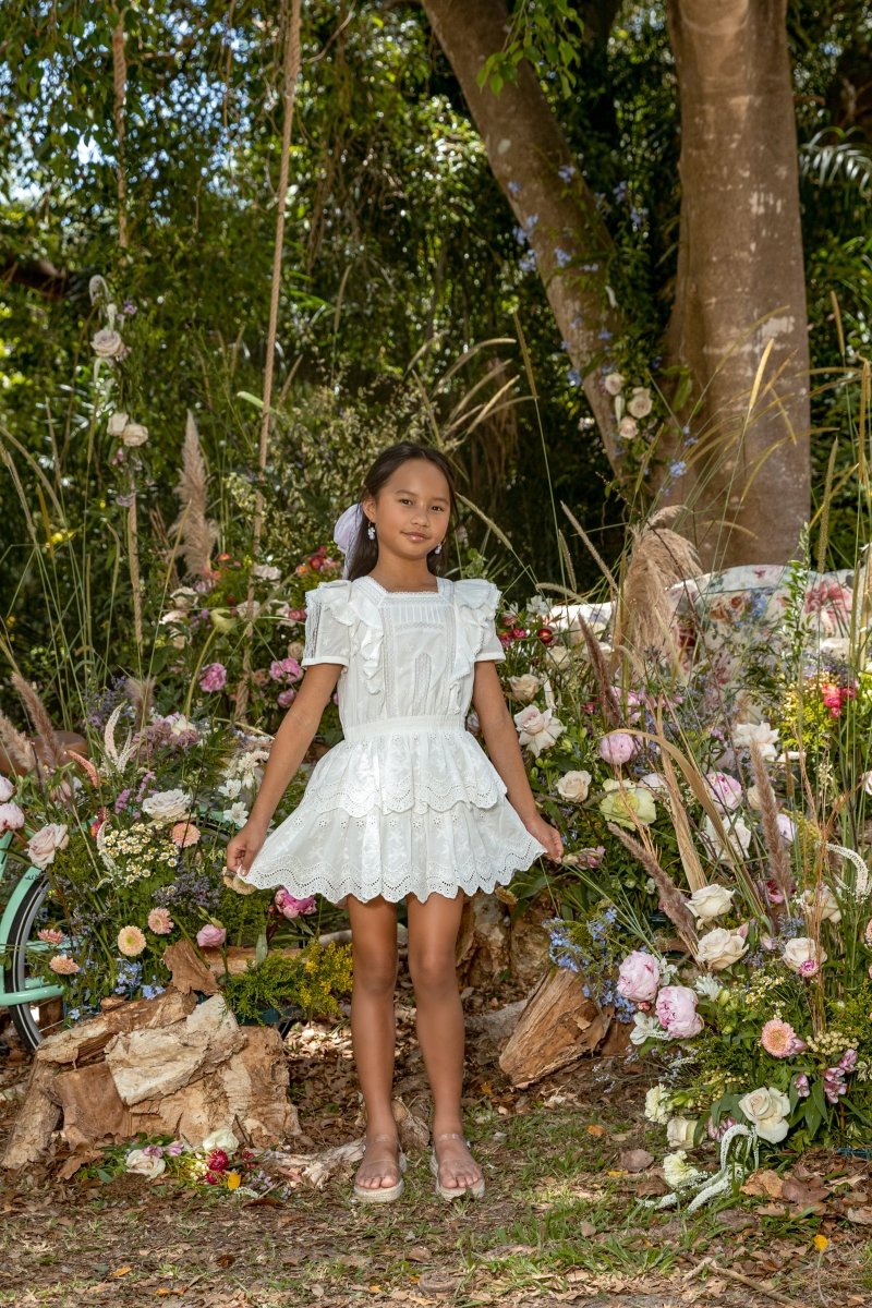 Freya Lace Ruffle Dress | Mini Dreamers 3/4 / White Freya Lace Ruffle Dress | Mini Dreamers 3/4 / White