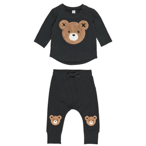 FUZZY HUX BEAR LONG SLEEVE TOP AND BOTTOMS SET - HUXBABY