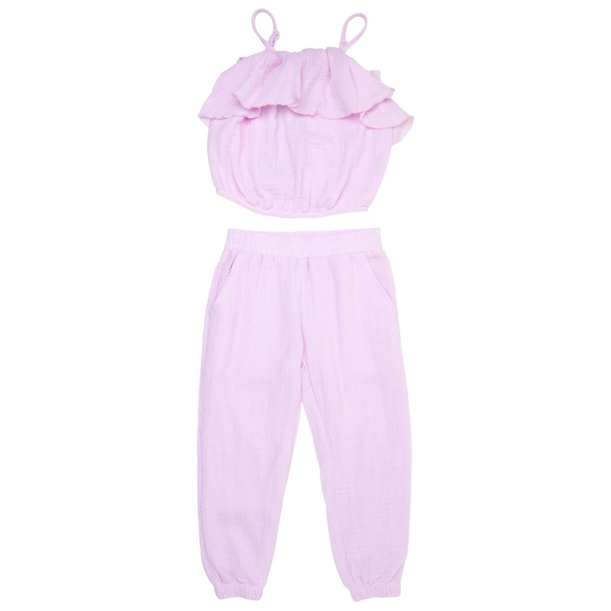 GAUZE RUFFLE TANK AND PANTS SET - SET