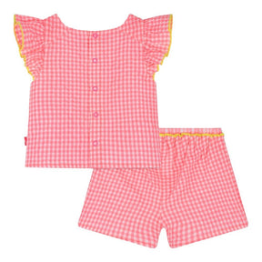GINGHAM TIE RUFFLE TOP AND SHORTS SET - SET