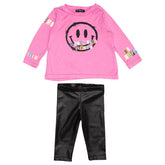 GOOD VIBES ALWAYS LONG SLEEVE TSHIRT AND PLEATHER LEGGING SET - FLOWERS BY ZOE