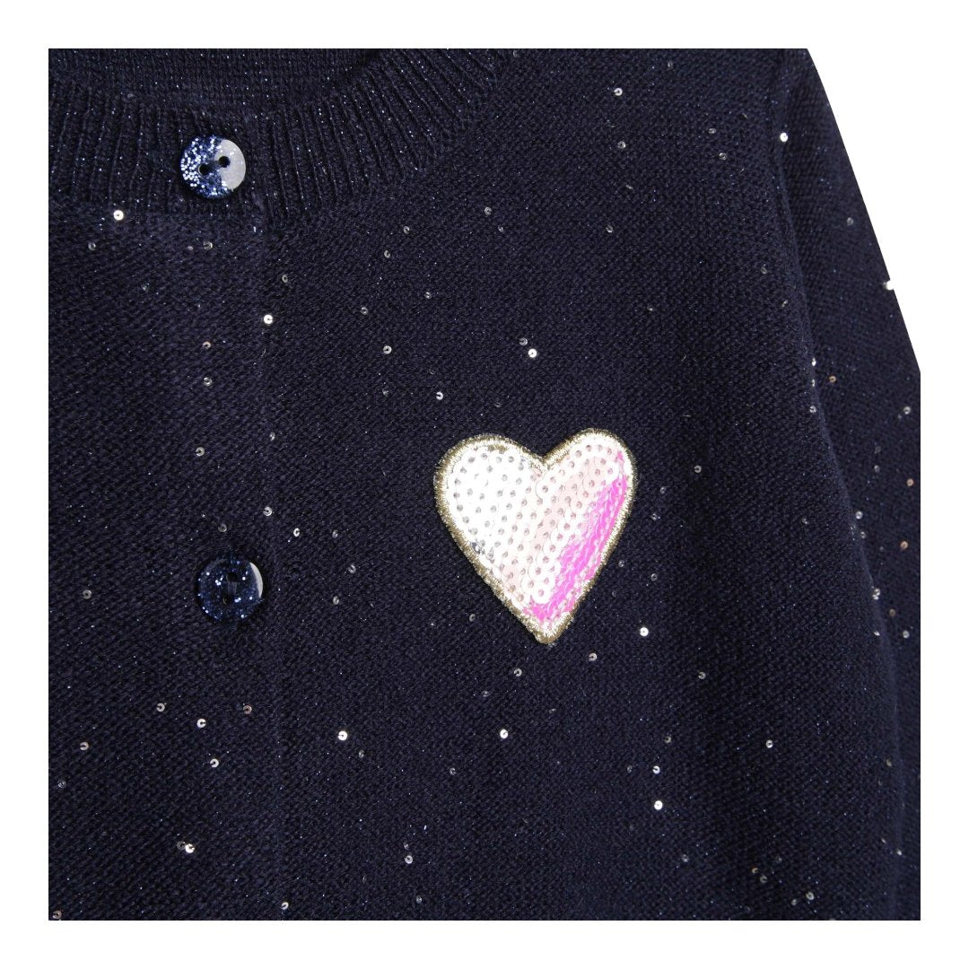 HEART PATCH SEQUIN KNIT CARDIGAN - CARDIGANS