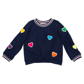 HEART PATCHES LONG SLEEVE TWIST TOP - LONG SLEEVE TOPS