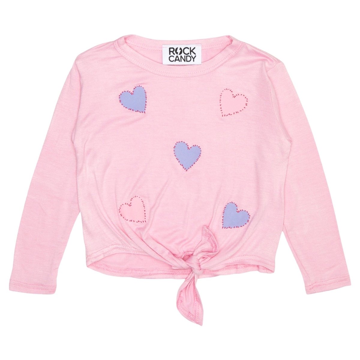 HEART STITCHED LONG SLEEVE TSHIRT WITH TIES - ROCK CANDY
