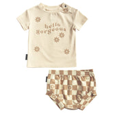 HELLO GORGEOUS TSHIRT AND CHECK RUFFLE BLOOMERS SET - SET