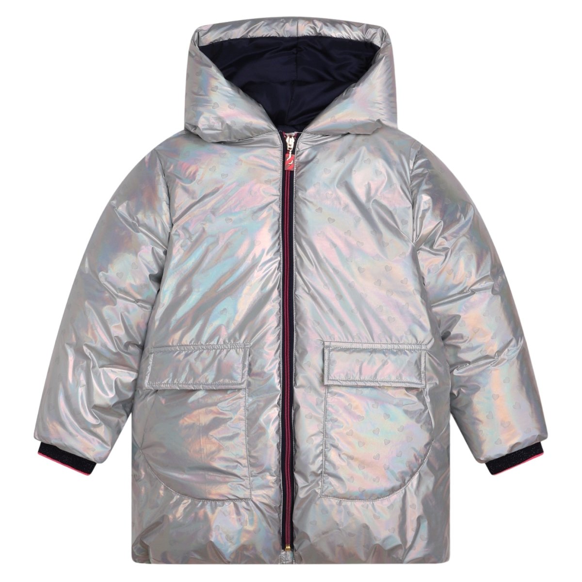 IRIDESCENT MINI HEARTS HOODED PUFFER JACKET - BILLIEBLUSH