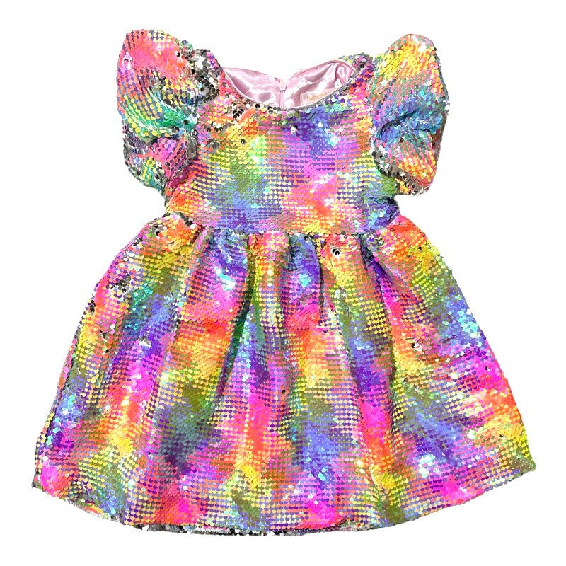IRIDESCENT SEQUIN BUBBLE SLEEVE DRESS - SPARKLE BY STOOPHER