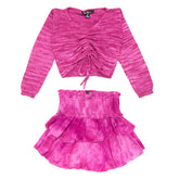 KNITTED LONG SLEEVE CROP TOP AND RUFFLE SKIRT SET - SET