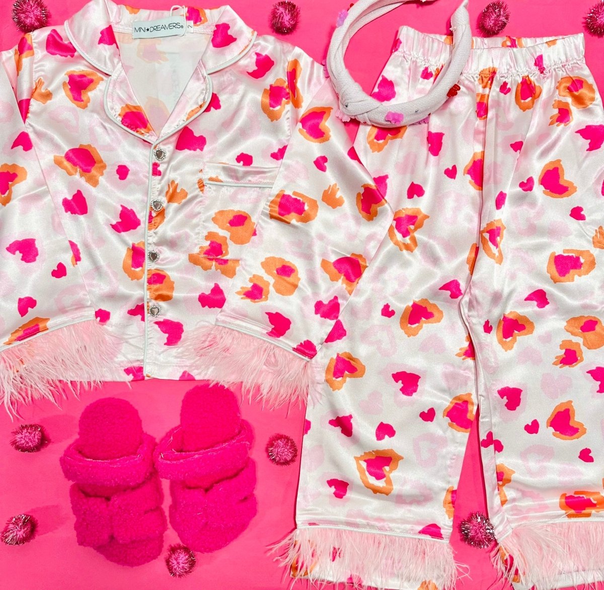 LEV HEART SILK BUTTON DOWN AND PANTS SET - MINI DREAMERS