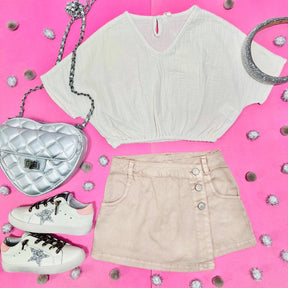 LILY SOLID BLOUSE TOP - SHORT SLEEVE TOPS