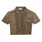 LUMIERE BOWLING BUTTON DOWN CROPPED SHIRT - SHORT SLEEVE TOPS