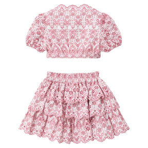 MARGAUX EMBROIDERED CROP TOP AND RUFFLE SKIRT SET - SET