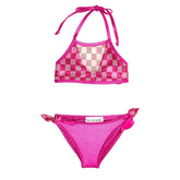 METALLIC CHECKERED HALTER TWO PIECE BIKINI - LES TOUT PETITS