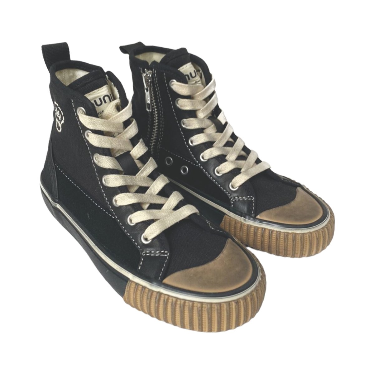 MIXED LEATHER HIGH TOP SNEAKERS - SNEAKERS