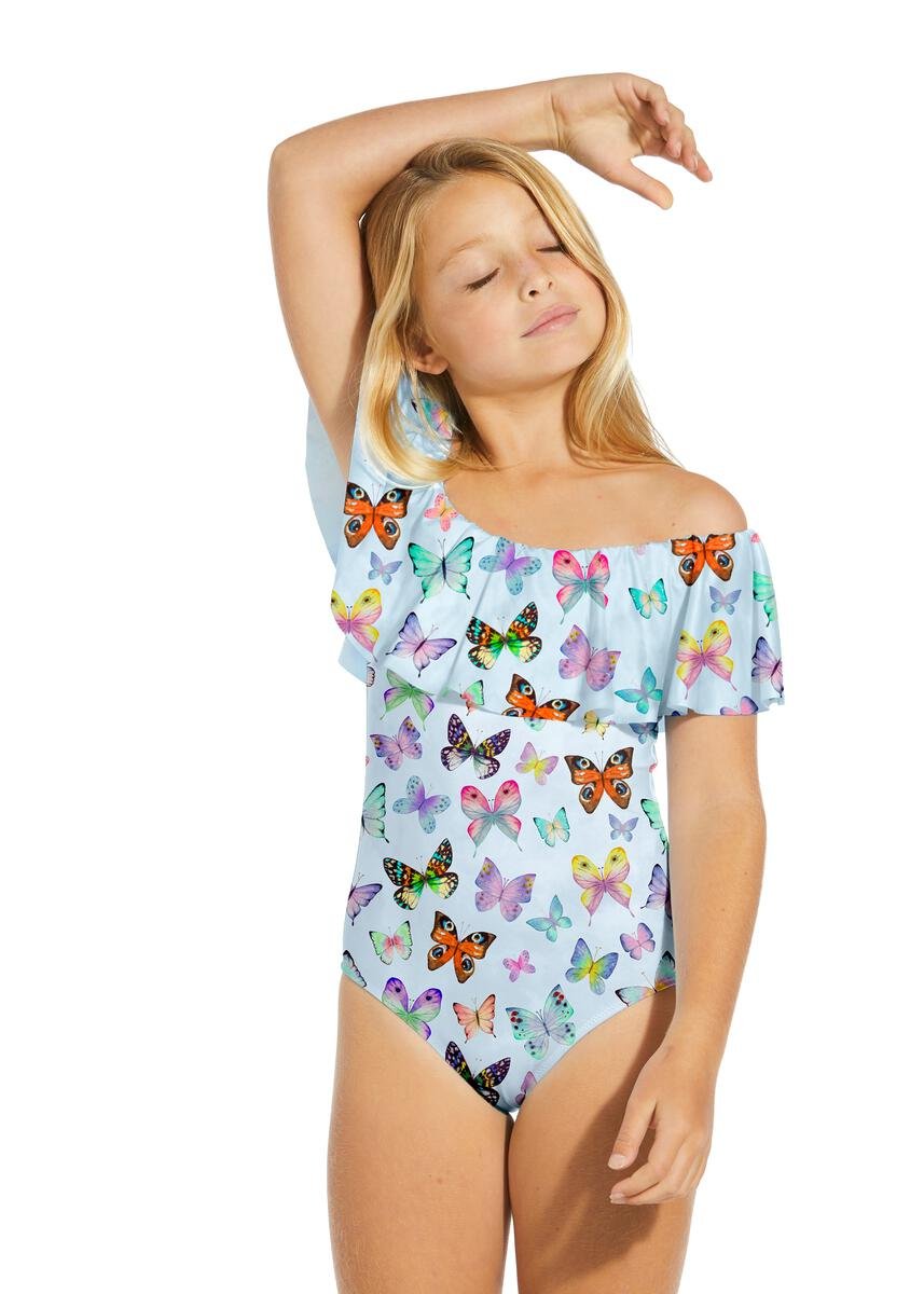 MORE BUTTERFLIES DRAPED RUFFLE ONE PIECE SWIMSUIT - ONE PIECE SWIMSUIT