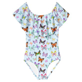 MORE BUTTERFLIES DRAPED RUFFLE ONE PIECE SWIMSUIT - ONE PIECE SWIMSUIT