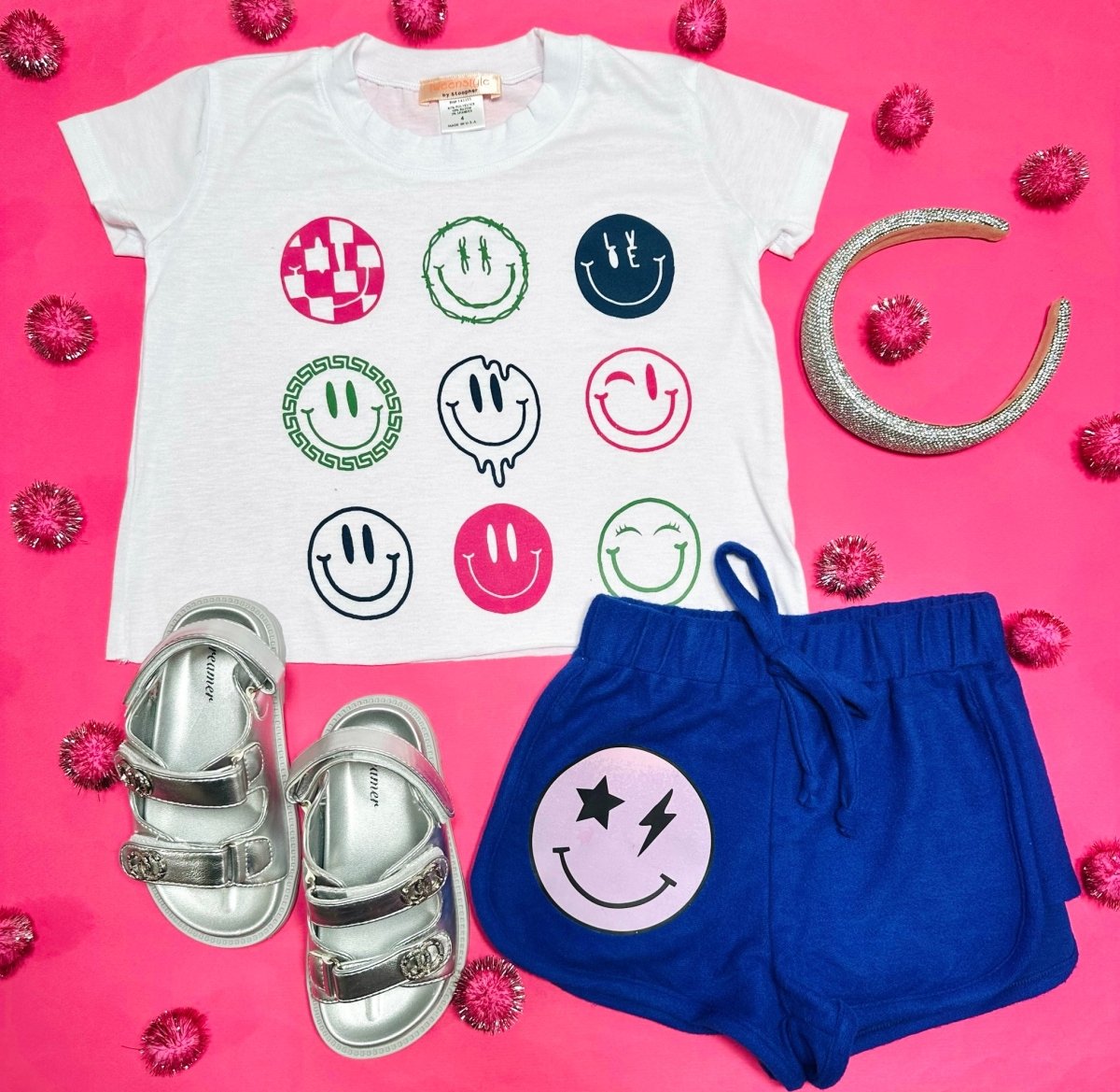 MULTI SMILEY FACE TSHIRT - SPARKLE BY STOOPHER
