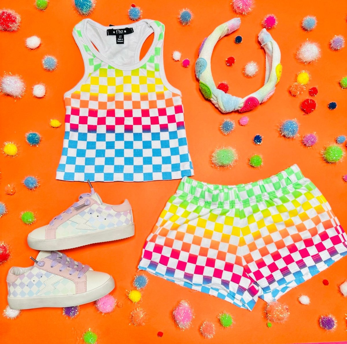 NEON CHECKERED TANK TOP - FLOWERS BY ZOE