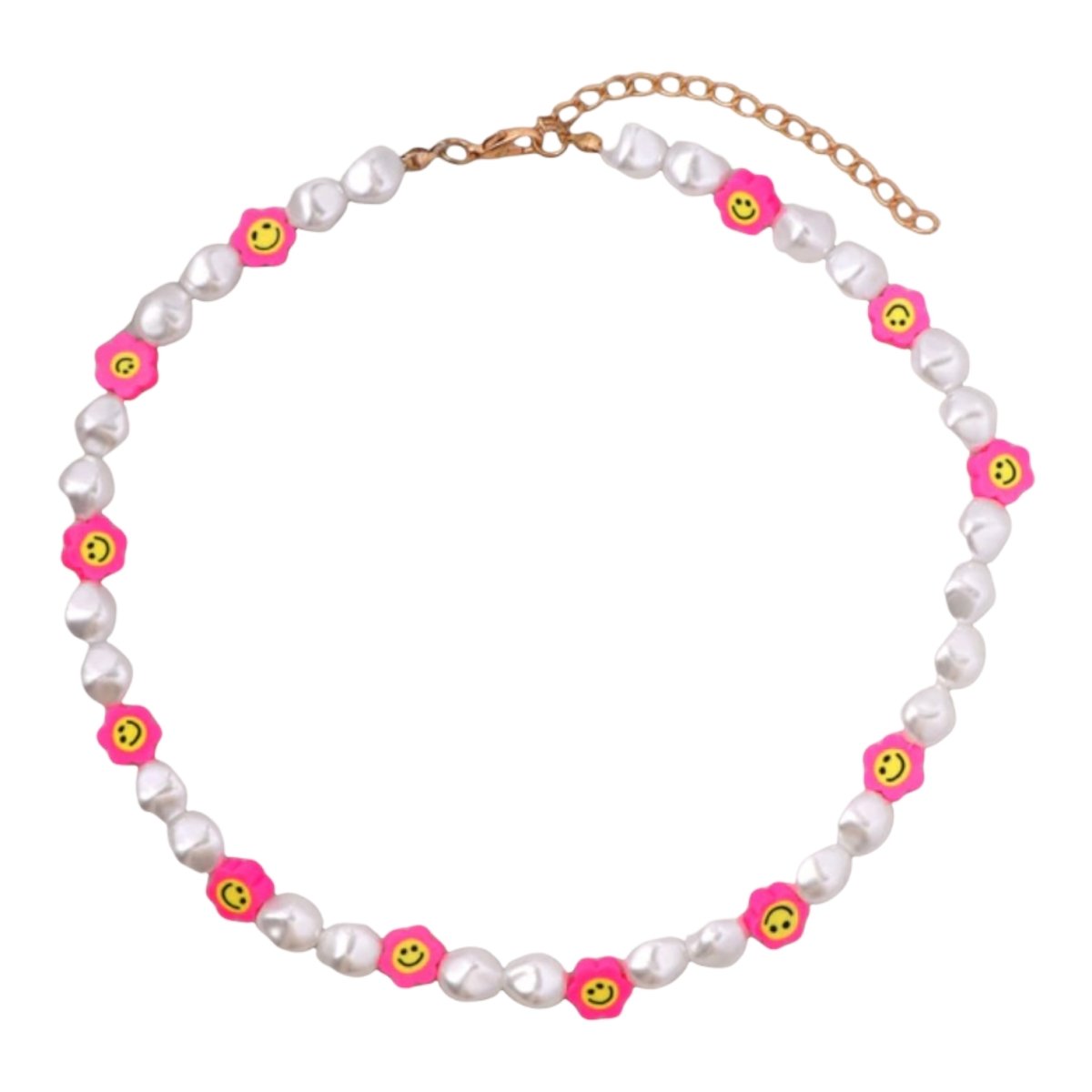 NEON DAISY SMILEY FACE PEARL NECKLACE - NECKLACES