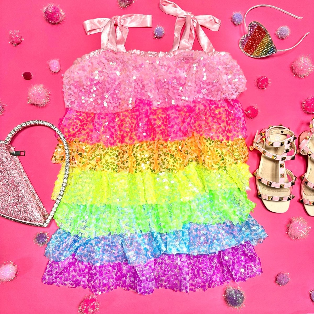 NEON SEQUIN RUFFLE TIERED DRESS - LOLA AND THE BOYS