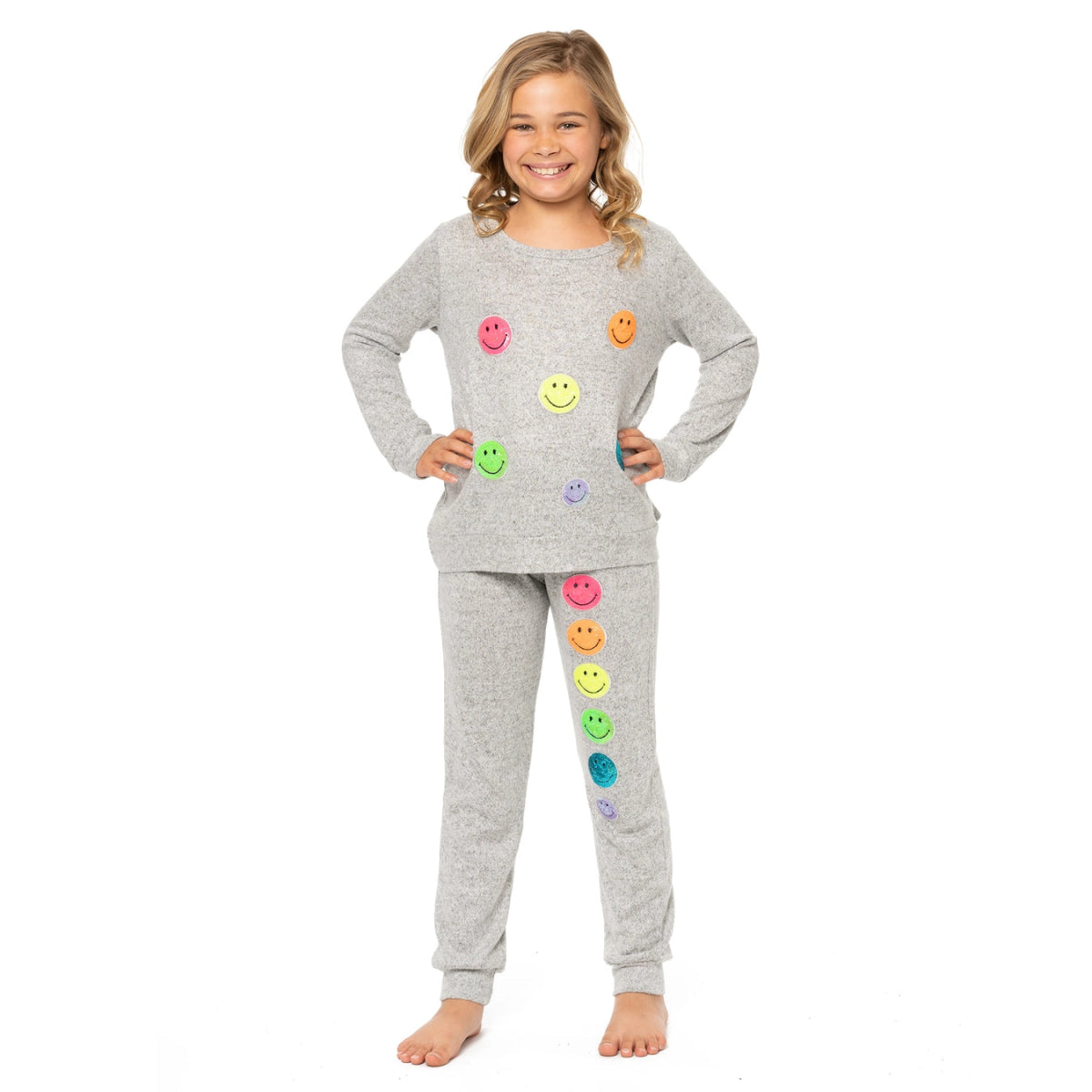 NEON SEQUIN SMILEY FACE HACCHI SWEATPANTS - MALIBU SUGAR