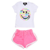 NEON SMILEY FACE TSHIRT AND SHORTS SET - FLOWERS BY ZOE