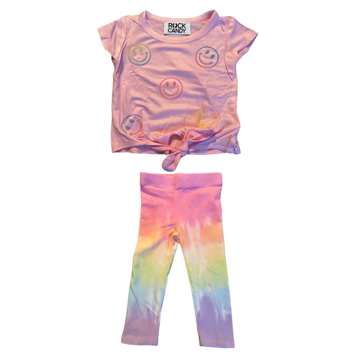 NEON SMILEY FACE TSHIRT AND TIE DYE LEGGINGS SET (PREORDER) - ROCK CANDY