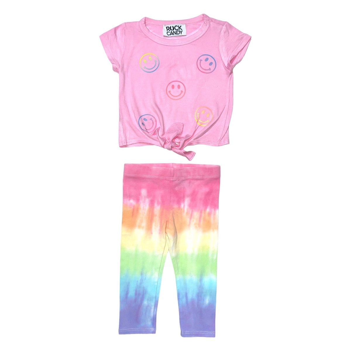 NEON SMILEY FACE TSHIRT AND TIE DYE LEGGINGS SET - ROCK CANDY