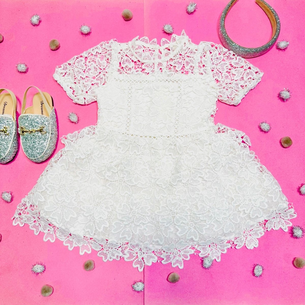 Girls White Lace Applique Dress | Mini Dreamers 4/5 / White Girls White Lace Applique Dress | Mini Dreamers 4/5 / White