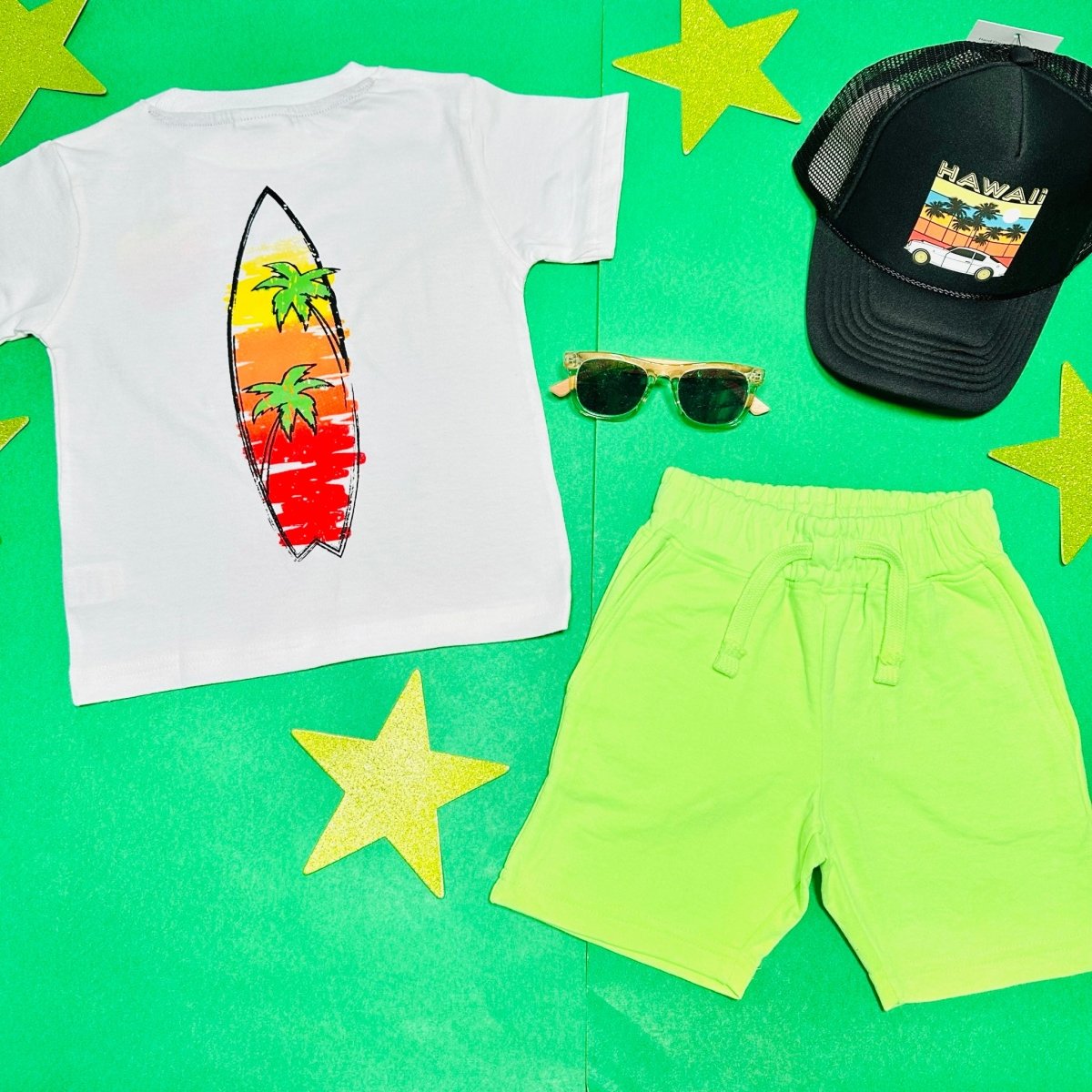 PALM TREES SURFBOARD TSHIRT - SHORT SLEEVE TOPS