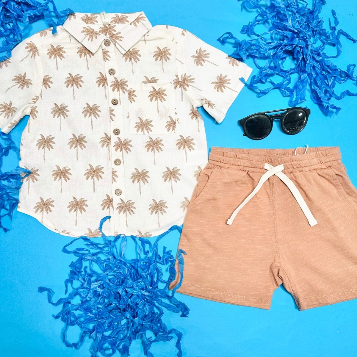 PARADISE PALM TREE BUTTON DOWN TOP - RYLEE + CRU