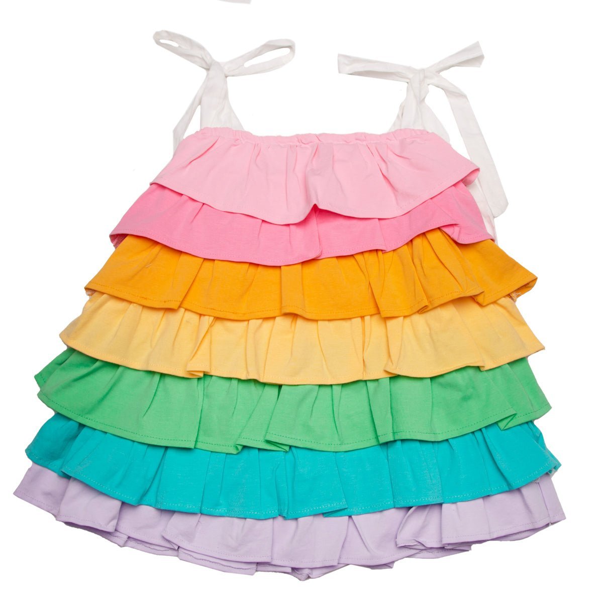 PASTEL RAINBOW RUFFLE DRESS - DRESSES