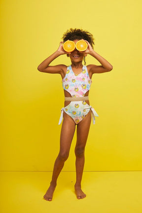 PASTEL SMILEY ONE PIECE WRAP SWIMSUIT - TWO PIECE BIKINI