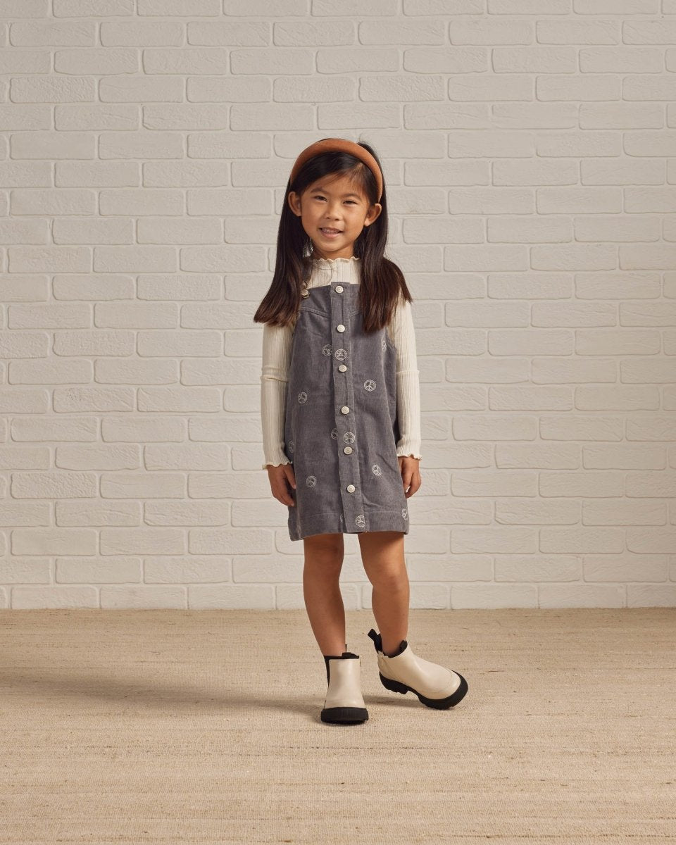 PEACE SIGN CORDUROY OVERALL DRESS - RYLEE + CRU