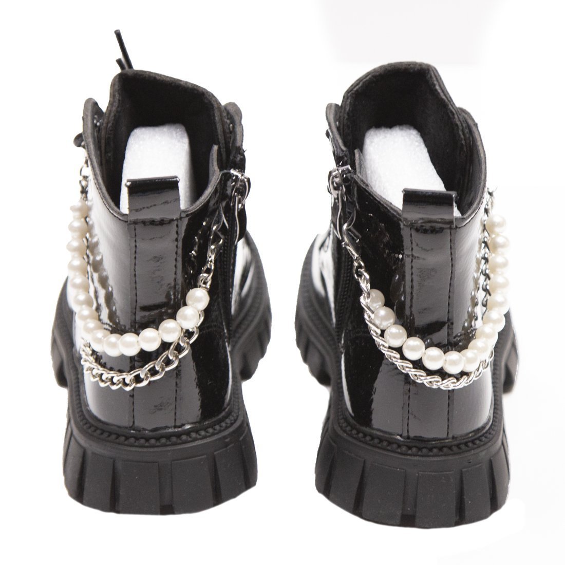 PEARL CHAIN PATENT BOOTS - BOOTS