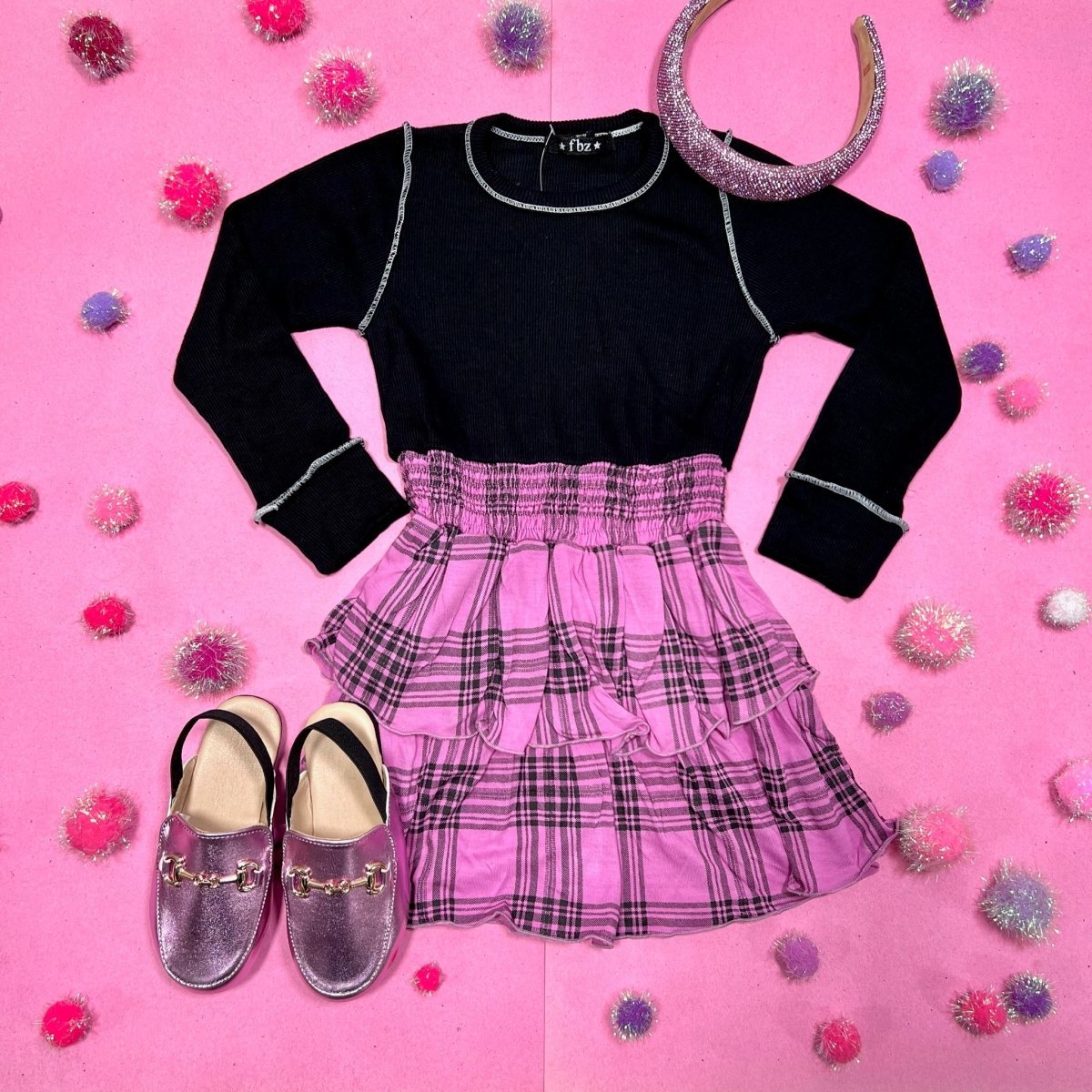 PLAID LONG SLEEVE DRESS - DRESSES