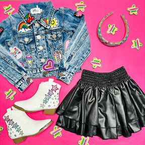 PLEATHER RUFFLE SKIRT - FLOWERS BY ZOE