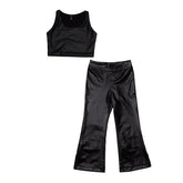 PLEATHER TANK TOP AND FLARE PLEATHER PANTS SET - SET