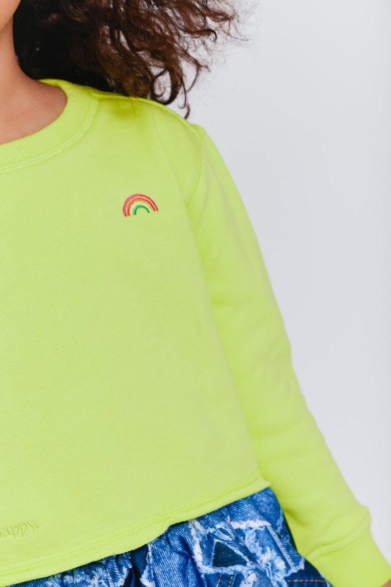 RAINBOW EMBROIDERED NEON CROPPED SWEATSHIRT (PREORDER) - TEREZ