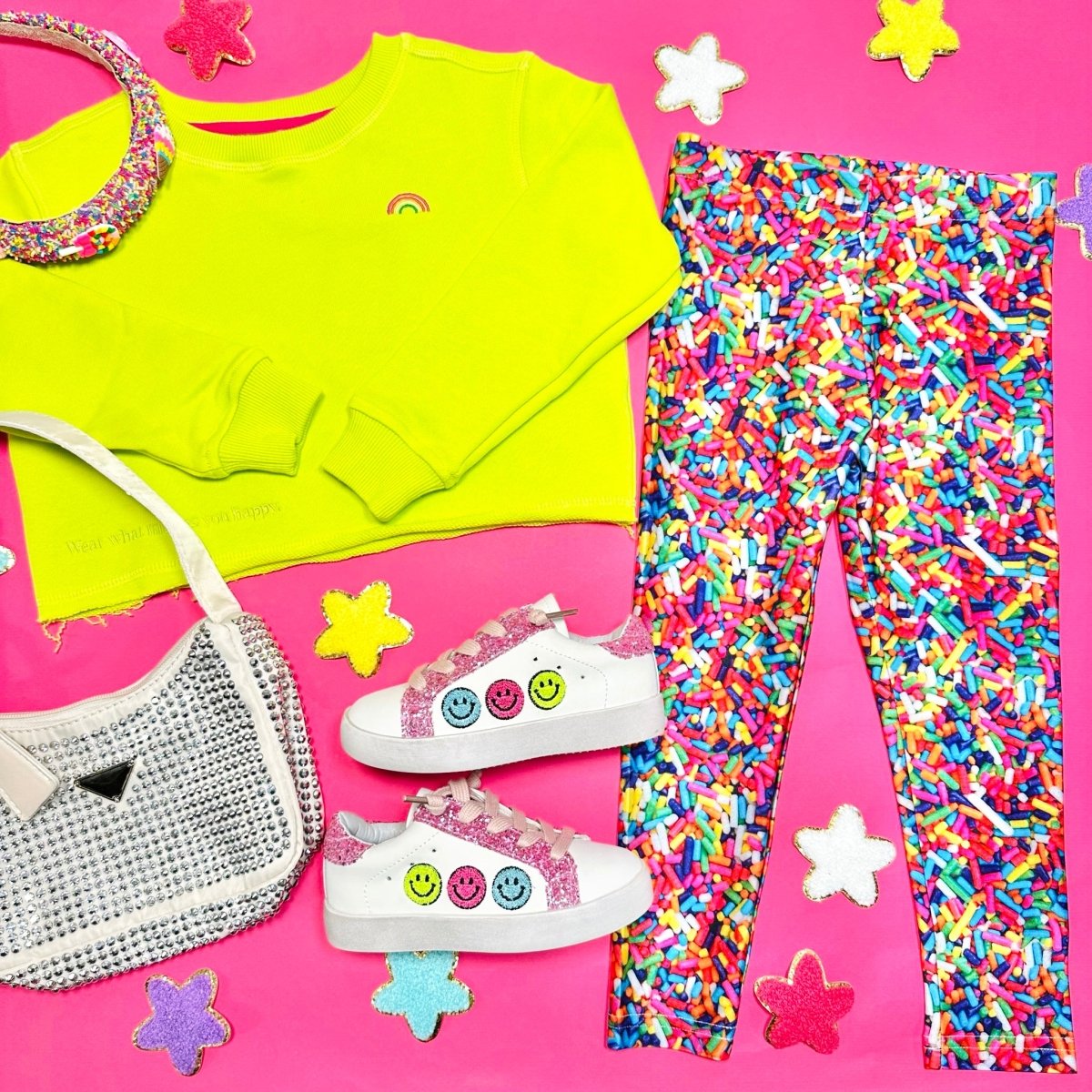 RAINBOW EMBROIDERED NEON CROPPED SWEATSHIRT - TEREZ