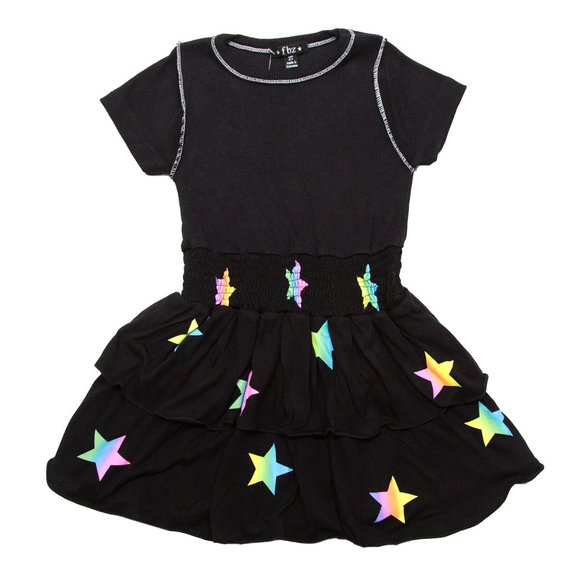 RAINBOW STARS RUFFLE SHORT SLEEVE DRESS - DRESSES