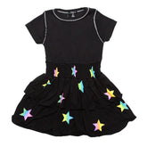 RAINBOW STARS RUFFLE SHORT SLEEVE DRESS - DRESSES