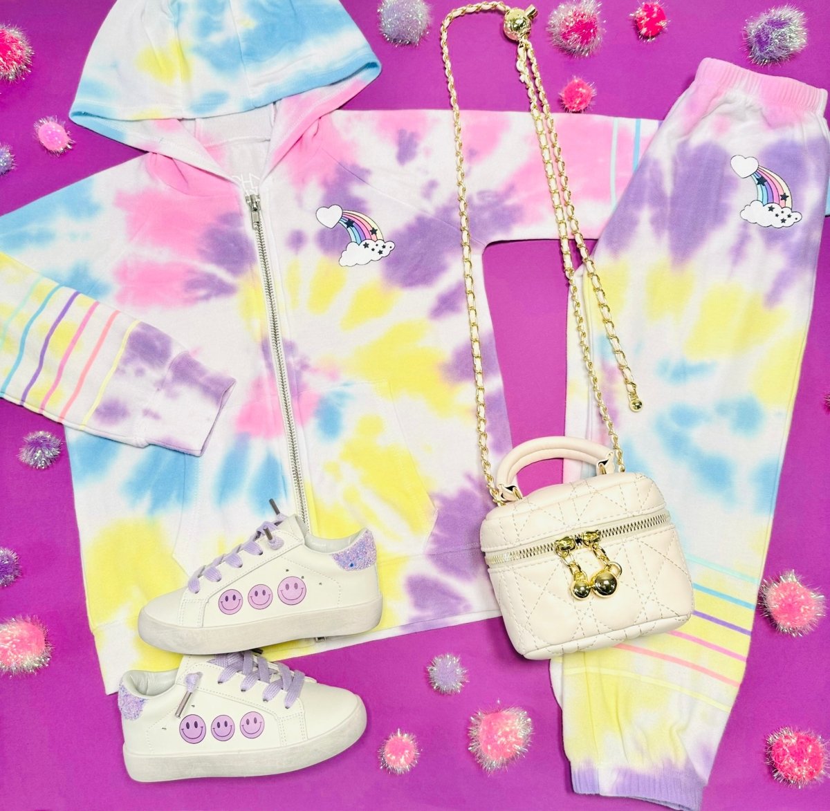 RAINBOW TIE DYE ZIP UP HOODIE - CHASER KIDS