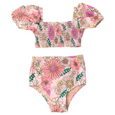 RETRO BLOSSOM PUFF SLEEVE TWO PIECE BIKINI (PREORDER) - SHADE CRITTERS