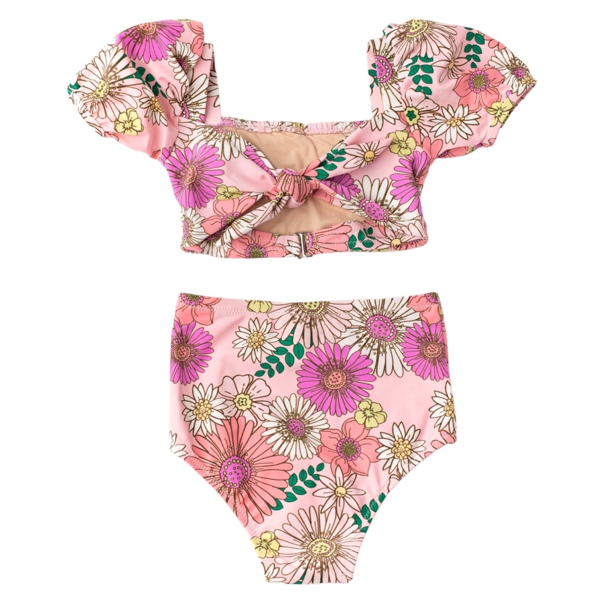 RETRO BLOSSOM PUFF SLEEVE TWO PIECE BIKINI (PREORDER) - SHADE CRITTERS