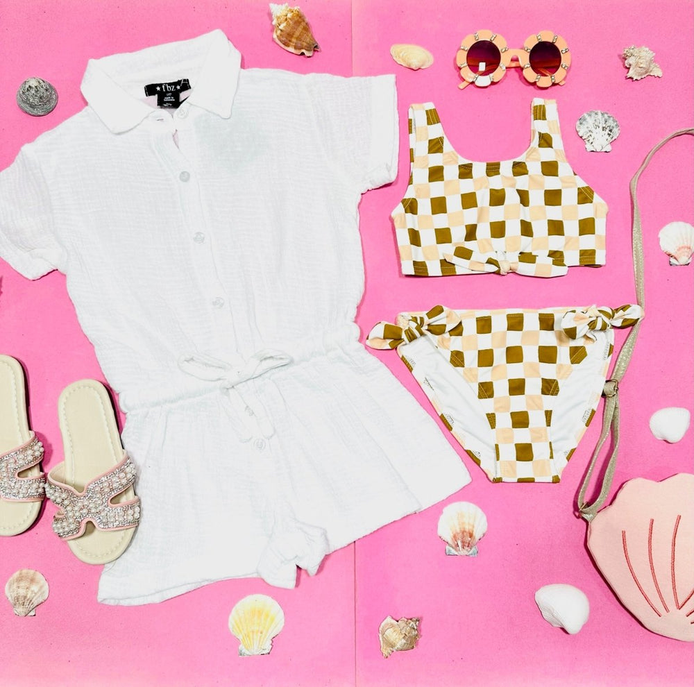 Retro Check Two-Piece Bikini with Knotted Details | Mini Dreamers