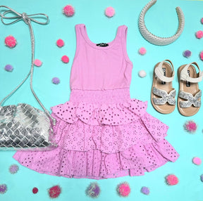RIBBED TANK EYELET RUFFLE DRESS - FLOWERS BY ZOE