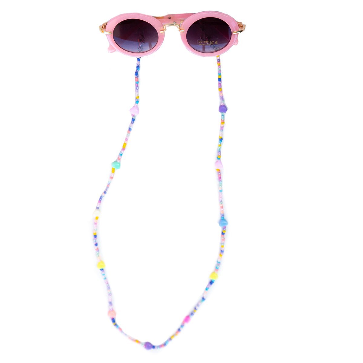 ROUND SUNGLASSES WITH PASTEL HEARTS CHAIN